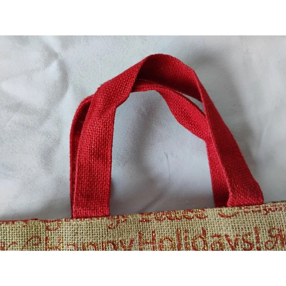Christmas Holiday Burlap Tote Bag Happy Holidays Noel Joy‎